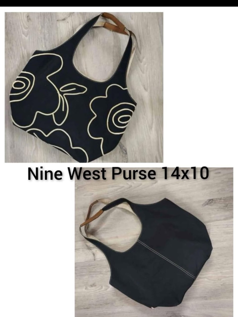 Nine West Black Shoulder Bag with Cream Floral Trim